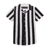 Chemise à manches courtes pour hommes, rayée noire et blanche, mode d'été décontractée, chemisier Patchwork, nouvelle collection, 249q