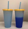 UPS AIR! 24OZ Plastic Kleur Veranderende Cup PP Temperatuur Sensing Magic Drinkbeker Candy Kleuren Herbruikbare Koffiemok Gratis Verzending A11