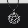 20 sztuk / partia Tybetański Silver Star Pentagram Naszyjnik Choker Charm Black Leather Cord Necklace DIY