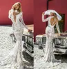 Högkrage Lace Mermaid Bröllopsklänningar Lyxig Dubai Se genom sexiga Vestidos de Novia Långärmade brudklänningar