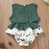 Sunflower Girl Rompers Infant Girls Tutu Dress Romper Sleeveless Newborn Jumpsuit Designer Children Outfit Summer Baby Clothing 30pcs DW5013