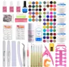 Venda quente 72 Cores Acrílico Glitter Pó Kit All para Manicure Acrílico Nail Kit Pincel para Prego Pusher Vernish Semi Permanante UV Set