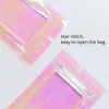 High Quality Assorted Size Plastic Double Sided Glossy Holographic Pink Flat Zip Lock Pouch Bag With Tear Notch8830602