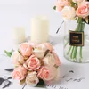 yumai 12 Head Silk Pink Rose Flowers Artificial Bouquet Bride Bridesmaid Hand Roses Flower for Wedding Centerpieces Table Decor293E