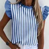 2020 Striped Blomstryckskjorta Kvinnor Blusar Sommarfjäril Ärm V N Nackknapp Skjortor Elegant Office Lady Blouse Spring Top CX200709