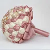 7 colori perle da sposa nuziale mazze rosa bouquet elegante bouquet da damigella d'onore tenendo fiori finti fiori dorati diamanti regalo del partito W322G1