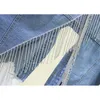 Chaquetas para mujer Chaqueta de mezclilla azul de gran tamaño coreana 2021 Autumn Fringe Rhinestone Recorte Frayed Short Jean Mujer Outerwear