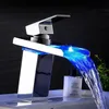 LED Brass Finish Bathroom Faucet Kitchen Tap Bathtub Sink Mix Glass Waterfall Single Handle