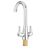 Messing Chrome Afwerking Keukengootsteen Kraan 360 ° Roteren Halsuitloop Dubbele Handvat Water Mixer Tap