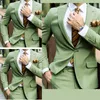 Przystojny 2-częściowy Green Wedding Garnitury Custom Made Cotton Blend Tuxedos Party Formalny biznes dla najlepszego mężczyzny Garnitury Pearted Lapel Blazer Men Garnitury