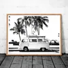 Peinture sur toile avec imprimé de photographie côtière Vintage, Bus rétro, Van, camping-car et palmier noir, tableau mural, décoration artistique côtière, 4375580