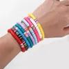 Handgjorda regnbågspärlorarmband färgglada polymerlera Disc Beads Armband Boho Surf Stackable Stretch Charm Armband Smycken för kvinnor Tjej