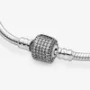 100% 925 Sterling Silver Sparkling Pave Clasp Snake Chain Bracelet Fit Authentic European Dangle Charm Fashion Women Wedding Engagement Jewelry Accessories