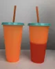 710ml temperatur färg byte kopp plast tumbler kall dryck flaska med halm och lock magisk kopp sommar drickware gratis frakt
