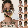 25style Transparent Lip Mask PVC Flroal Print Face Mask Anti-fog Shield Deaf Mute Designer Masks Visible Anti Dust Mouth Cover GGA3584-14