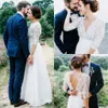 2020 Boho A-Line Beach Wedding Dresses Backless Long Sleeves A Line Chiffon Lace Bridal Wedding Gowns