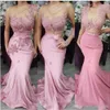 African sjöjungfru brudtärna klänningar 2020 Ny rosa tre typer Sweep Train Long Country Garden Wedding Guest Gowns Maid of Honor Dress Arabic