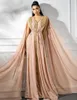 Pink A-line Sleeveless Moroccan Caftans Muslim Evening Dresses v neck Embroidery Vintage Formal Party Dress Arabic Dubai Evening Gown