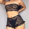 Fashion-New Sexy Women's Lace Tulle Lingerie Sets Heart Print Ruffles Exotic Sets Sleepwear Babydoll Lady Sexy Nightwear Underwear