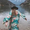 Bohemian Long Wrap Blouses 여름 Beachwear 빈티지 레트로 밤 가르드 인쇄 Boho Maxi Kimono Cardigan