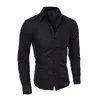 Men Fashion Business Shirt Long Sleeve Slim Royal Blue White Solid Color Autumn Clothing Feme