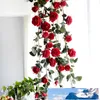 Guirlande de roses artificielles en soie, 180cm, lierre, vigne, fleurs, avec feuilles, pour la maison, suspendue, décoration artisanale de fête, de mariage