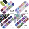 Adesivi con paillettes per nail art 3D 12 fiocchi di griglia glitter farfalla a forma di cuore polvere magica unghie scintillanti decorazioni accessori kit di decalcomanie