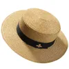 الموضة المنسوجة على نطاق واسع من الذهب المعدني النحل الأزياء واسعة القش غطاء الوالدين الطفل المسطح أعلى القبعة قبعة القش القبعة البهجة High286e