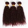 Red Burgundy Wine 99J Brazilian Weft Extensions Kinky Curly Human Hair 3 Bundles