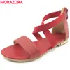 MORAZORA Size 31 46 2019 New Genuine Leather Shoes Women Sandals Zip Red Black Summer Shoes Casual Ladies Flat Sandals Female L9nz#