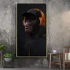 3 Panels Thinking Monkey with Headphone Wall Art Canvas Art Painting Funny Animal Posters Prints Wall Pictures for Living Room Dec8944580