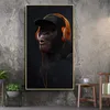 3 Panels Thinking Monkey with Headphone Wall Art Canvas Art Painting Funny Animal Posters Prints Wall Pictures for Living Room Dec6665596