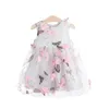 Barn designer kläder tjejer blomma klänningar fjäril tryckt prinsessa klänning ärmlös toddler tjej tulle klänningar boutique barn kläder 4125