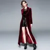 Women's Trench Coats Dikke Warm Lange Jas Uitloper 2022 Winter Designer Dames Vintage Notched Collar Wrap Zwart Fluwelen Maxi Jas1