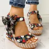 Sandales été plage Boho Floral Wedge femmes bride à la cheville plate-forme gladiateur chaussures femme talons hauts Sandalias Mujer 2021