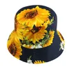New Summer Two Side Sunflower Cotton Bucket Hat Men Women Panama Fashion Bob Fisherman Hat Outdoor Travel Sunscreen Fishing Cap