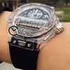 Orologio da uomo miyota 8215 orologio trasparente in plastica trasparente orologi in gomma nera nuovi mp11 mp11 swisstime hubg414323476