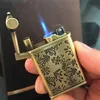 Retro Flower Carved Antique Style Crafted Flint Wheel Butane Gas Fuel Refillable Cigarette Lighter Windproof Charging Lighter