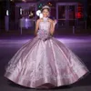 High Neck 2021 Quinceanera Dresses Pink Satin Ivory Embroidered Beads Open Back Bandage Ball Gown Princess Prom Graduation Sweet 16 Dress