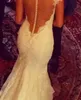 Illusion Backless Abiti sexy in pizzo Sirena Sheer Neck Scoop Custom Made Sweep Train Coperto Perle Abito da sposa Vestido De Novia