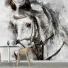 Personalizado mural preto e branco pintado cavalo arte pintura a óleo estilo europeu estudo moderno sala de estar quarto papel de parede