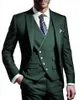 Green 3 Pieces Men Suits Notched Lable Navy Groomsuit Blazer One Button Formal Business Suits Tuxedo (( Blazer+vest+Pant)