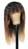 Ishow 1b 4 27 Ombre Couleur Kinky Curly Perruques de Cheveux Humains avec Bangs Péruvien Curly Aucun Dentelle Perruques Indien Malaisien pour Black Women223P