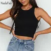 Frauen Sommer Sexy Off Schulter Gestrickte Tank Tops Großhandel Weiß Schwarz Solide Slim Fitness Sommer Crop Tees