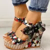 Sandales été plage Boho Floral Wedge femmes bride à la cheville plate-forme gladiateur chaussures femme talons hauts Sandalias Mujer 2021