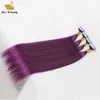 Purple Color PU Weft Hair Extensions Remy Hair Pieces 40pcs a pack 100gram Tape in Human Hair Bundles