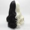 Iwona cabelo ondulado longo meio branco metade blace mix peruca 711001 meia mão amarrada resistente ao calor peruca dianteira do laço sintético7661574