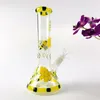 Sarı Arı ve Çiçek Cam Su Bongs Harsetler Koyu Parıltı Dab Rig 9.8 inç Sigara Aksesuarları İçin 18mm Eklem