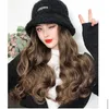 Wig female long hair hat wig one fashion long curly net red fisherman hat with hood autumn winter natural full hood black qKKb7070697