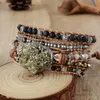 Pulsera de pirita cruda Boho piedras naturales mixtas 5 hebras pulseras envolturas hechas a mano pulsera de cuero hechas de cuero pulseras CX207610188